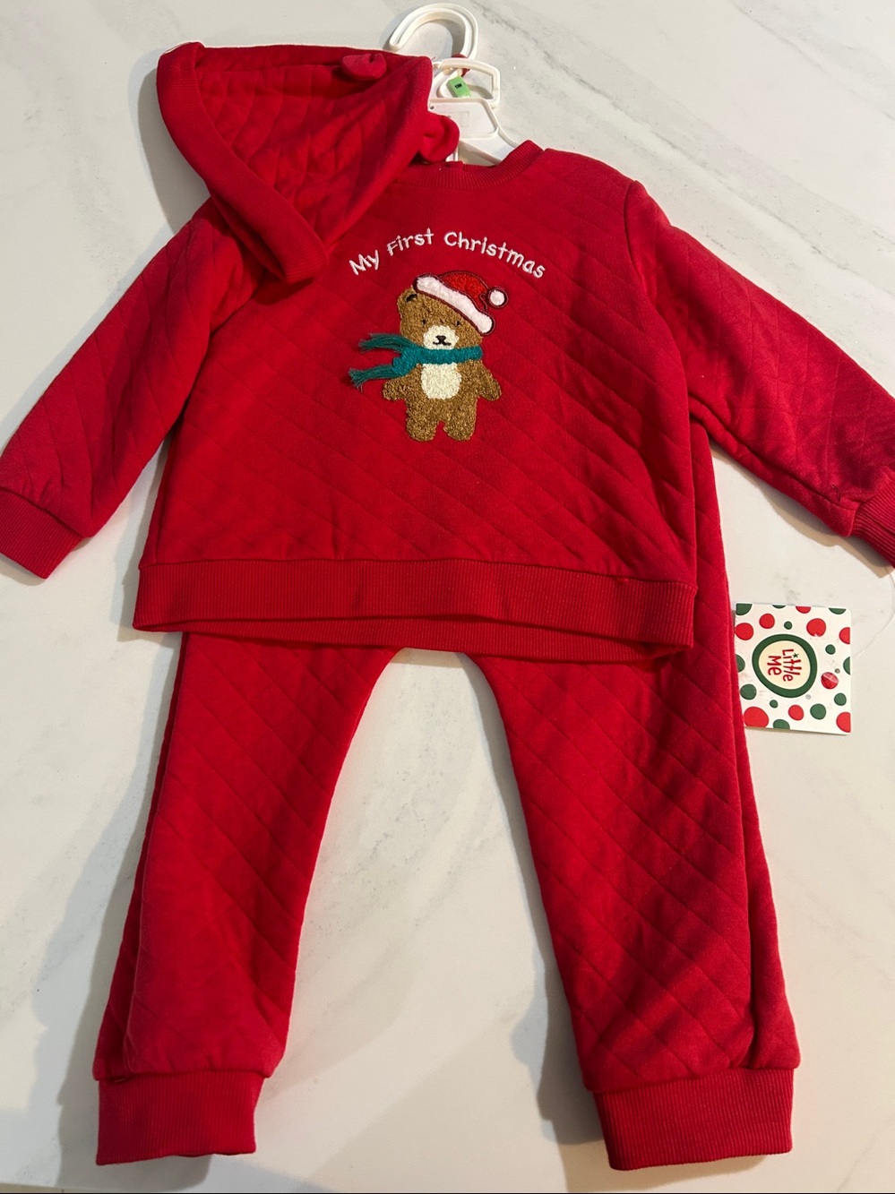 Little Me Red Quilted 'My First Christmas' Hooded Pajama Set